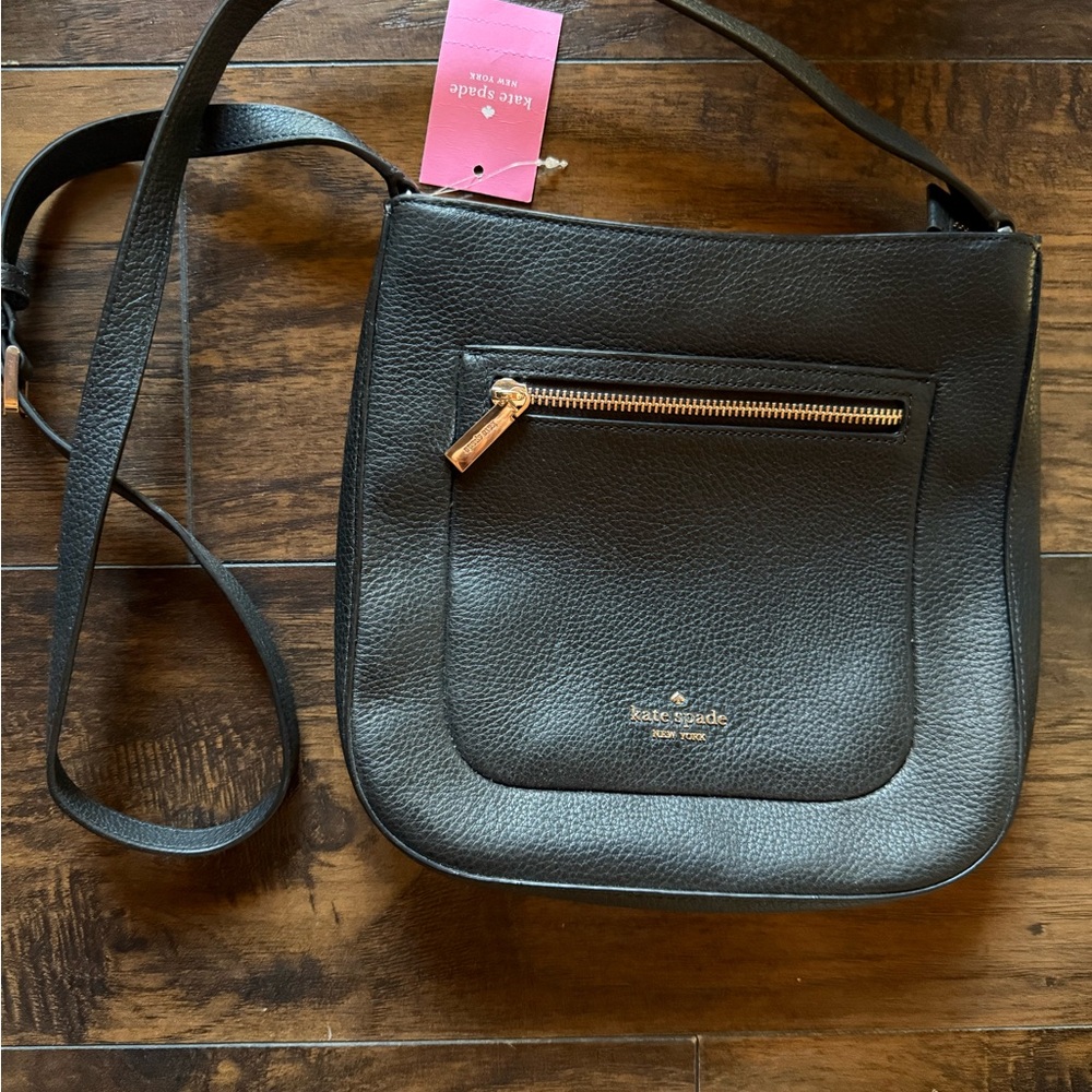 Kate Spade Black Leather Shoulder Bag with Gold Zipper